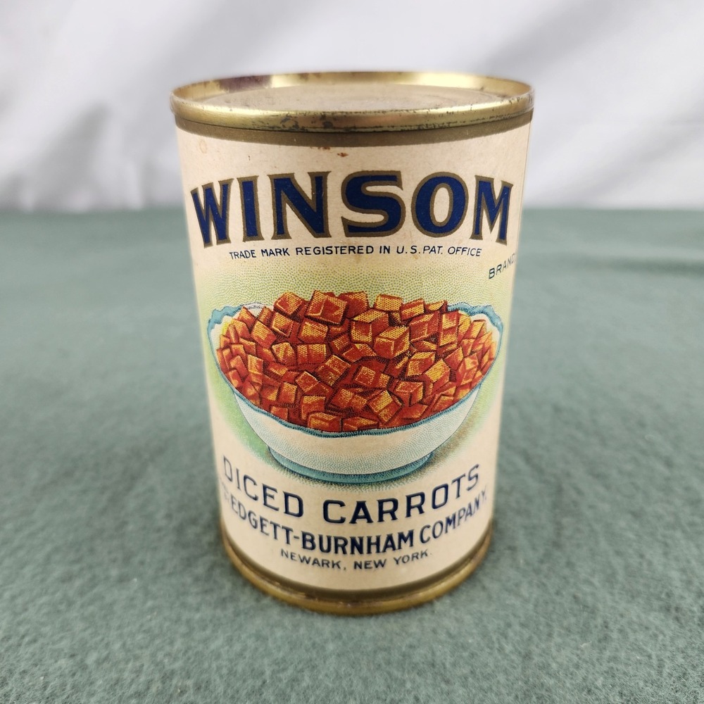 Vintage Winsom Empty Can Of Diced Carrots Label Edgett Burnham Newark‎ New York